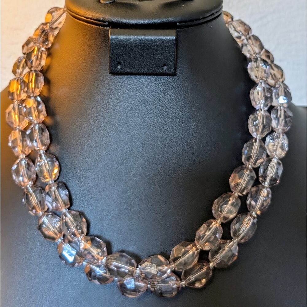 Coldwater Creek Smoky Lavender Acrylic Faceted Bead Double Strand Necklace